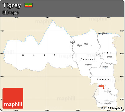Classic Style Simple Map of Tigray, single color outside