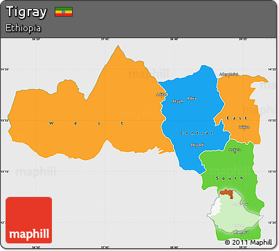 Political Simple Map of Tigray, single color outside