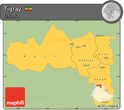 Savanna Style Simple Map of Tigray, single color outside