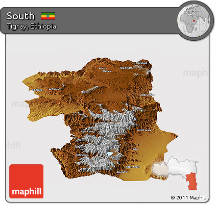 Physical Panoramic Map of South, cropped outside