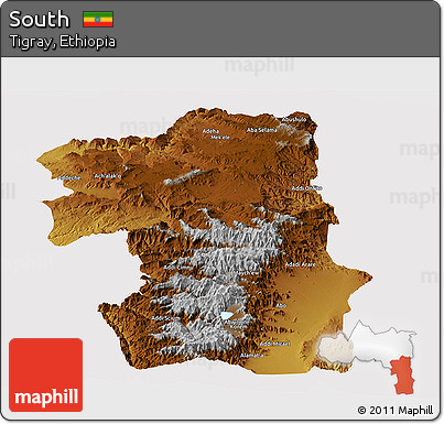 Physical Panoramic Map of South, cropped outside