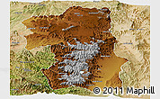 Physical Panoramic Map of South, satellite outside