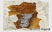 Physical Panoramic Map of South, shaded relief outside