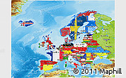 Flag 3D Map of Europe, physical outside