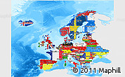 Flag 3D Map of Europe, single color outside, bathymetry sea