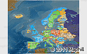 Political 3D Map of Europe, darken