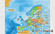 Political 3D Map of Europe, political shades outside