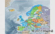 Political 3D Map of Europe, semi-desaturated
