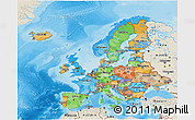 Political 3D Map of Europe, shaded relief outside, bathymetry sea