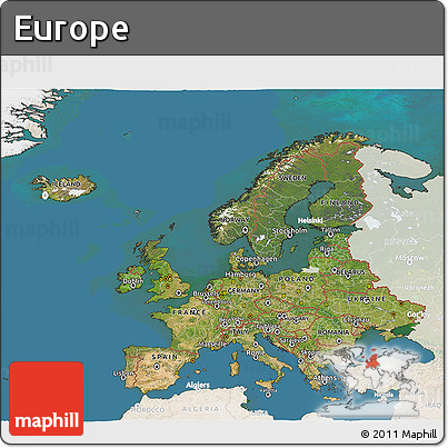 Satellite 3D Map of Europe, lighten, land only