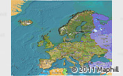 Satellite 3D Map of Europe, political outside, satellite sea