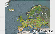 Satellite 3D Map of Europe, semi-desaturated