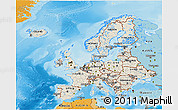 Shaded Relief 3D Map of Europe, political shades outside, shaded relief sea