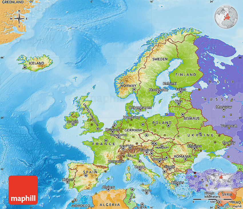 political and physical map of europe Physical Map Of Europe Political Outside Shaded Relief Sea political and physical map of europe