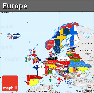 Flag Simple Map of Europe, single color outside, borders and labels