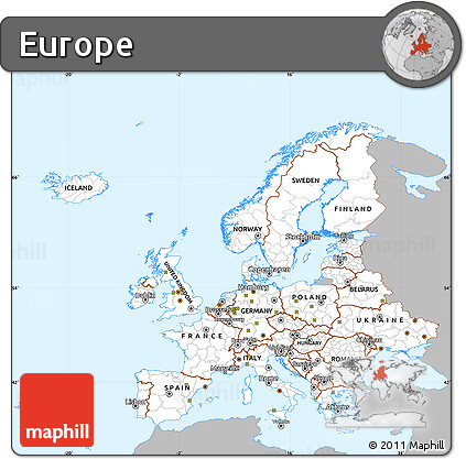 Gray Simple Map of Europe, single color outside