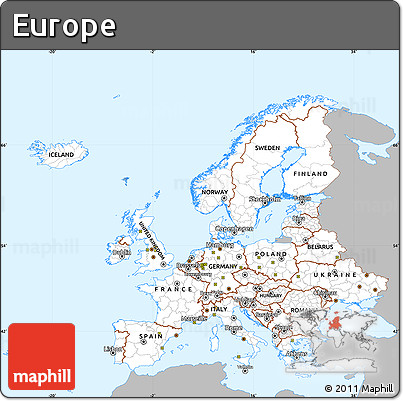 Gray Simple Map of Europe, single color outside