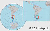 Gray Location Map of Falkland Islands (Islas Malvinas), within the entire continent