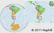 Political Location Map of Falkland Islands (Islas Malvinas), within the entire continent