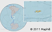 Political Location Map of Falkland Islands (Islas Malvinas), gray outside, hill shading