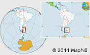 Political Location Map of Falkland Islands (Islas Malvinas), highlighted continent, within the entire continent