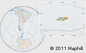 Political Location Map of Falkland Islands (Islas Malvinas), lighten, semi-desaturated