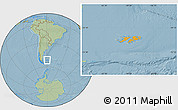 Political Location Map of Falkland Islands (Islas Malvinas), savanna style outside, hill shading