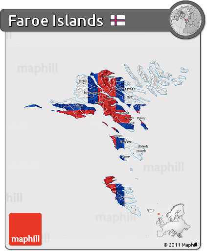 Flag 3D Map of Faroe Islands, flag rotated