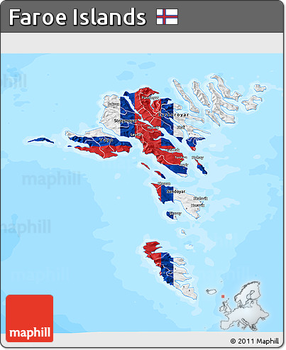 Flag 3D Map of Faroe Islands, single color outside, bathymetry sea, flag rotated