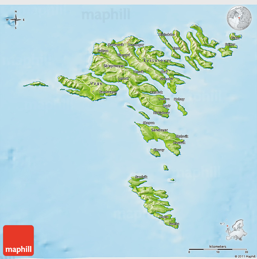 Physical 3d Map Of Faroe Islands