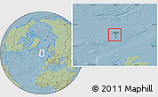 Satellite Location Map of Faroe Islands, savanna style outside, hill shading