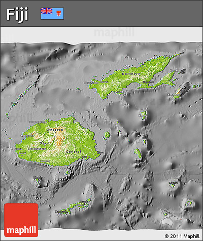 Physical 3D Map of Fiji, darken, desaturated