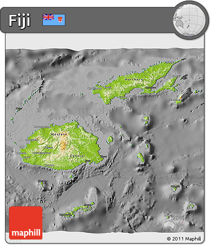 Physical 3D Map of Fiji, darken, desaturated