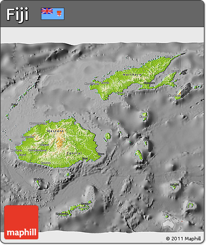 Physical 3D Map of Fiji, darken, desaturated