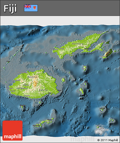 Physical 3D Map of Fiji, darken