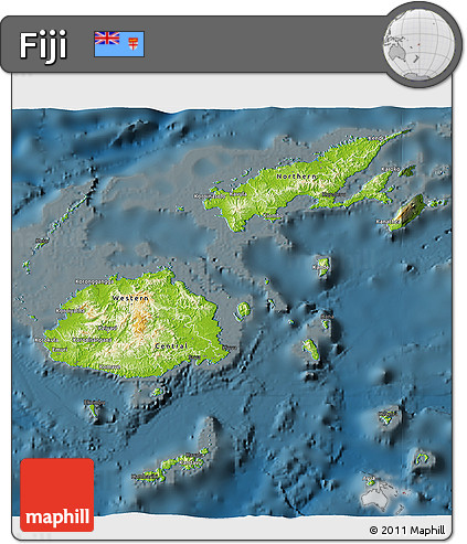 Physical 3D Map of Fiji, darken
