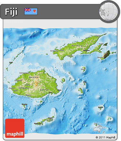 Physical 3D Map of Fiji, darken, land only