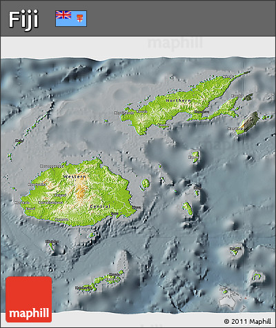 Physical 3D Map of Fiji, darken, semi-desaturated