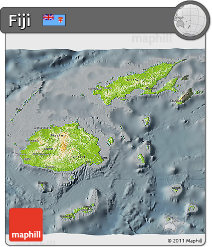 Physical 3D Map of Fiji, darken, semi-desaturated