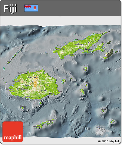 Physical 3D Map of Fiji, darken, semi-desaturated
