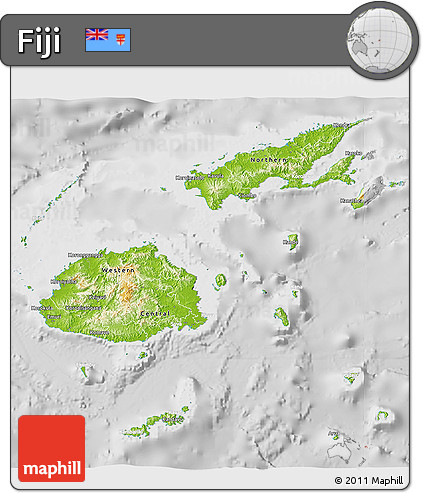 Physical 3D Map of Fiji, lighten, desaturated
