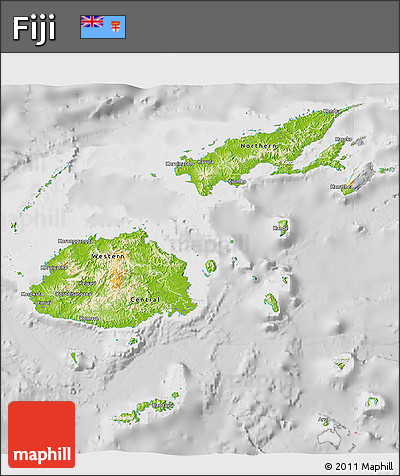 Physical 3D Map of Fiji, lighten, desaturated