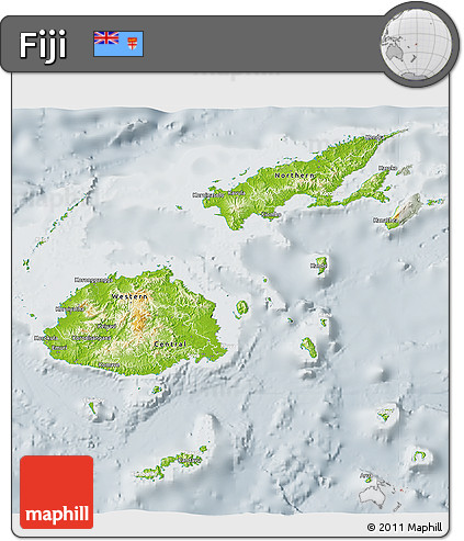 Physical 3D Map of Fiji, lighten, semi-desaturated