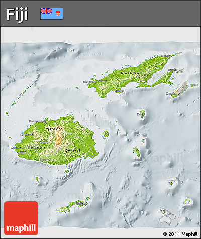 Physical 3D Map of Fiji, lighten, semi-desaturated