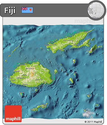Physical 3D Map of Fiji, satellite outside