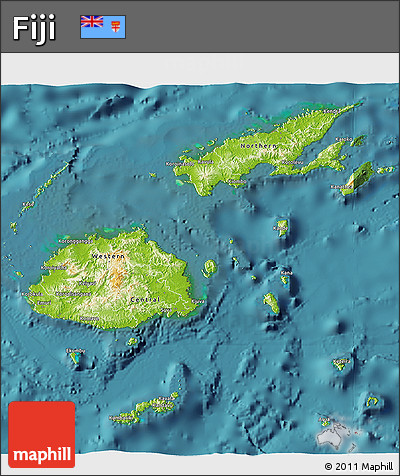 Physical 3D Map of Fiji, satellite outside