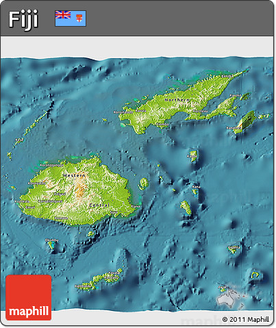 Physical 3D Map of Fiji, satellite outside