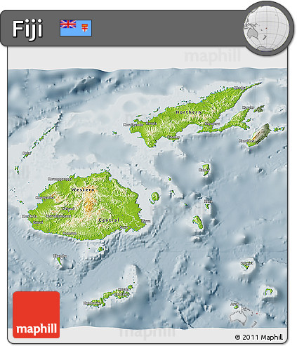 Physical 3D Map of Fiji, semi-desaturated