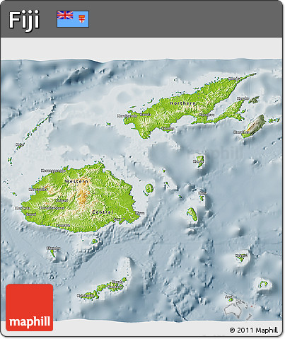 Physical 3D Map of Fiji, semi-desaturated