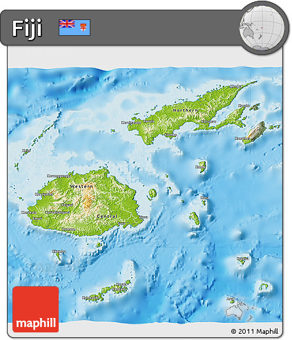 Physical 3D Map of Fiji, semi-desaturated, land only